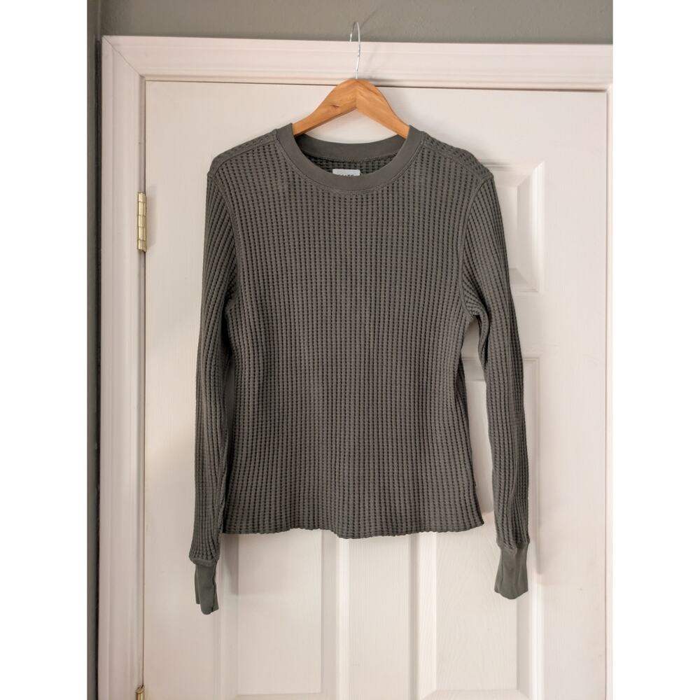 MATE The Label Organic Cotton Waffle Knit Crew Long Sleeve Shirt Oversized XS